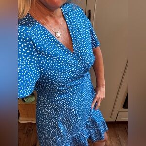 NWT Naggoo LG Blue Polka Dot Wrap Dress